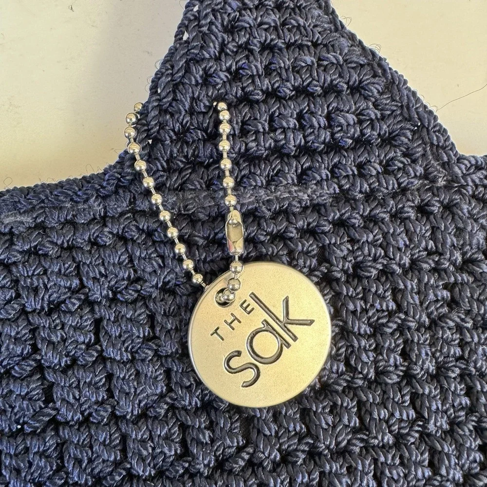 THE SAK Crochet Navy Blue Hobo Shoulder Bag Purse Beachy Boho Vacation Summer
